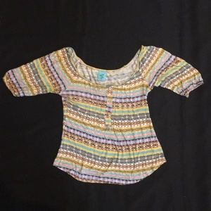 H.I.P. Happening in the present colorful 3/4” sleeve shirt